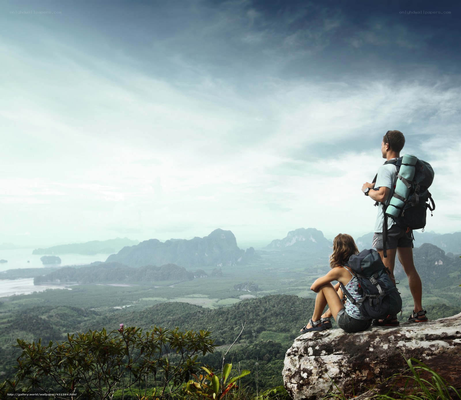 Hikers on a mountain overlook
