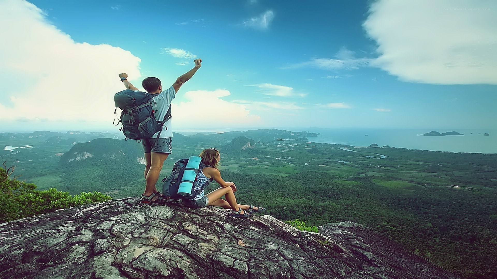 Hikers on a mountain peak