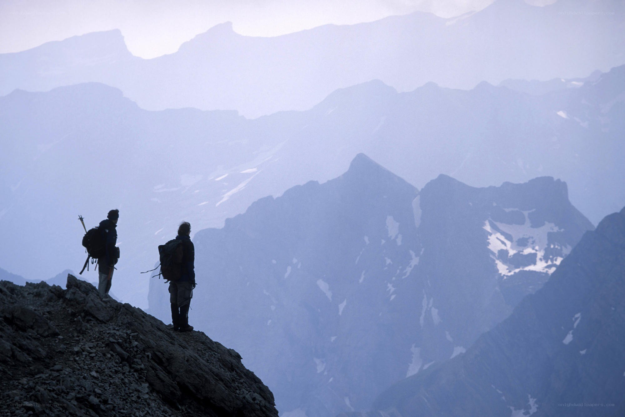Hikers on a mountain ridge