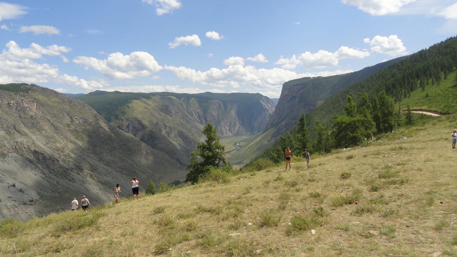 Hikers on a mountain ridge