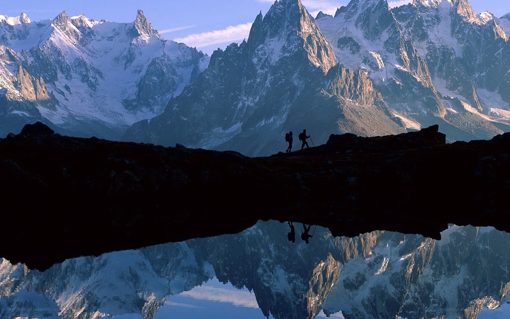 Hikers on a mountain ridge