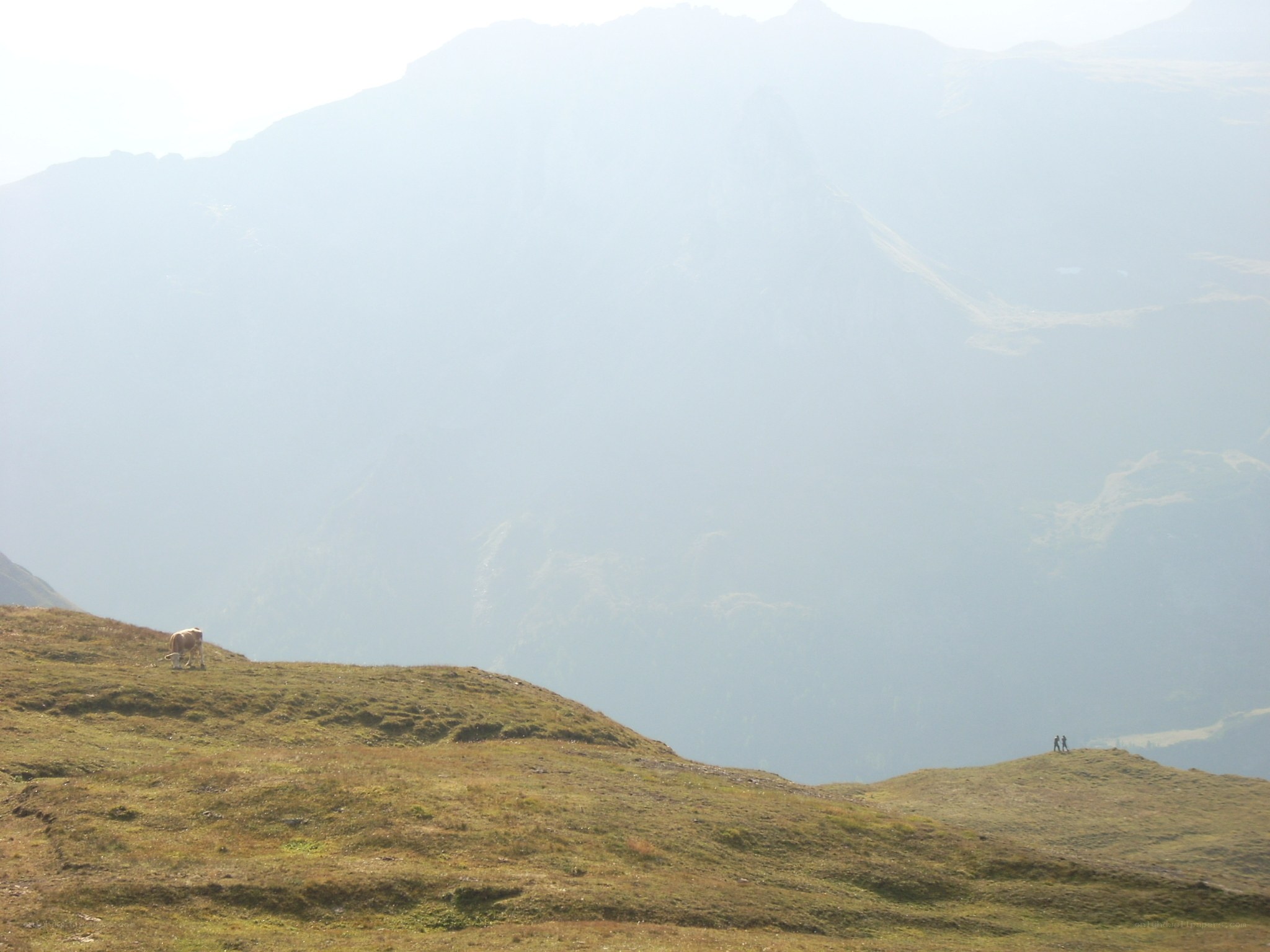 Hikers on a mountain ridge