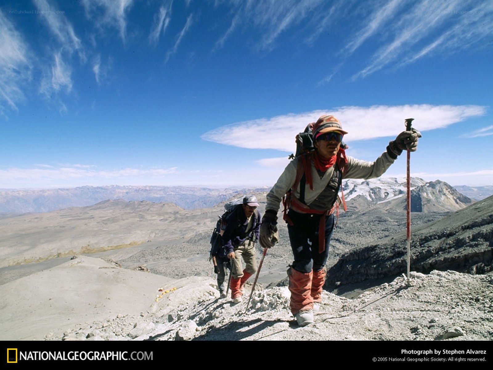 Hikers on a mountain ridge