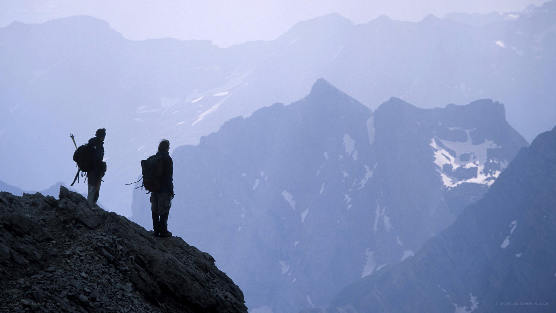 Hikers on a mountain ridge