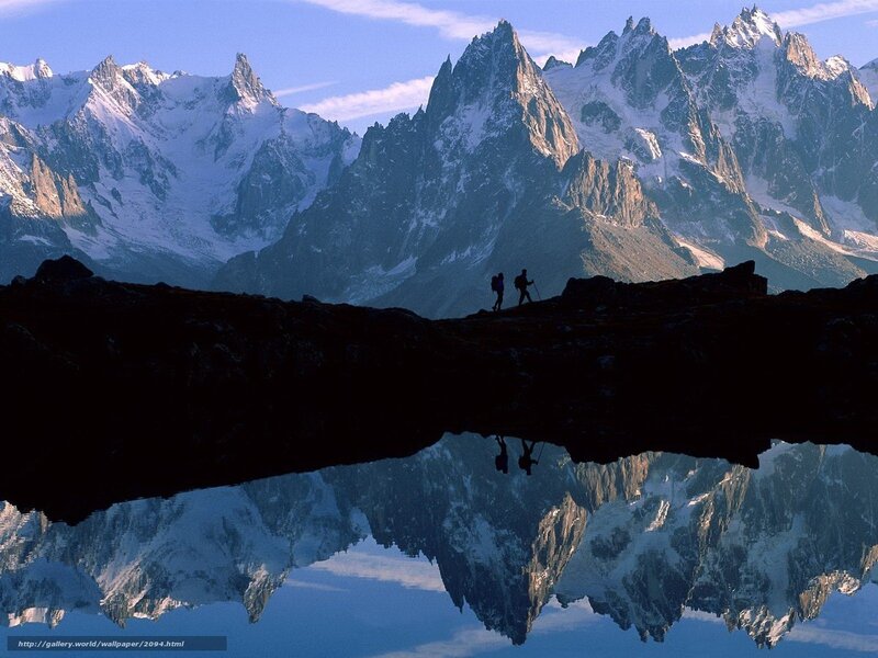Hikers on a mountain ridge