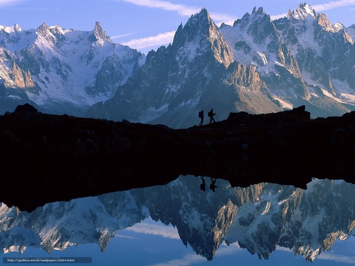 Hikers on a mountain ridge