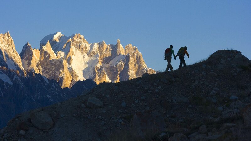 Hikers on a mountain trail