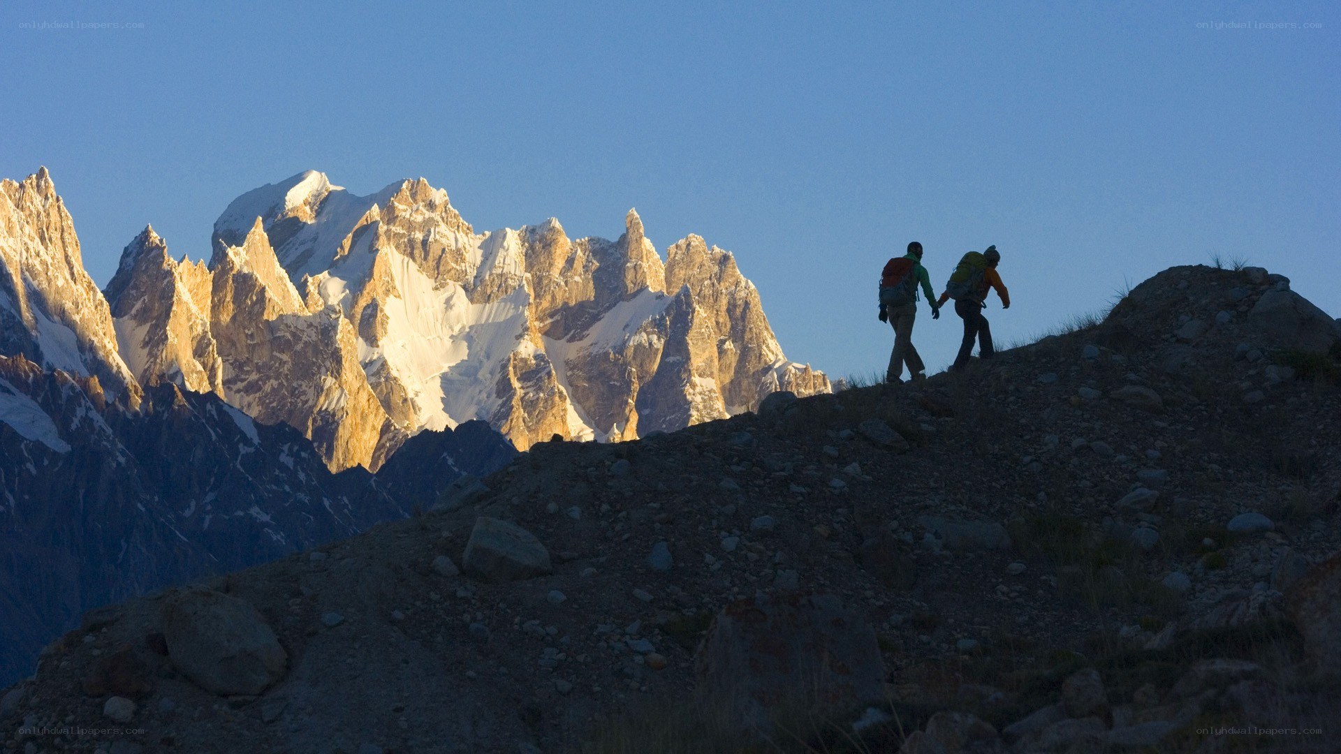 Hikers on a mountain trail