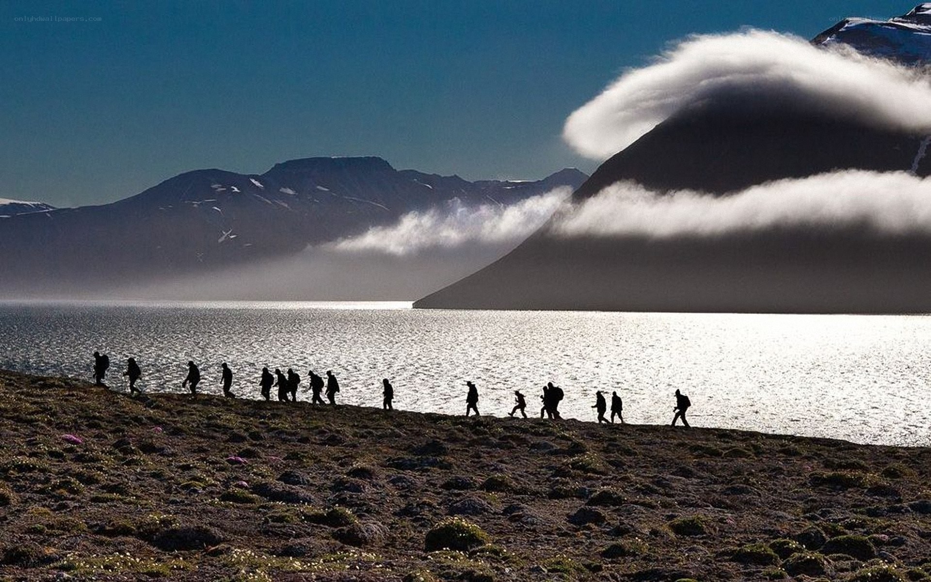 Hikers on a mountain trail