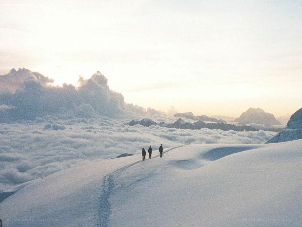 Hikers on a snowy mountain
