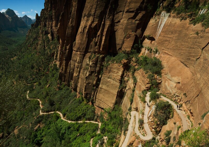 Hikers on Canyon Trail — Brown, Dramatic