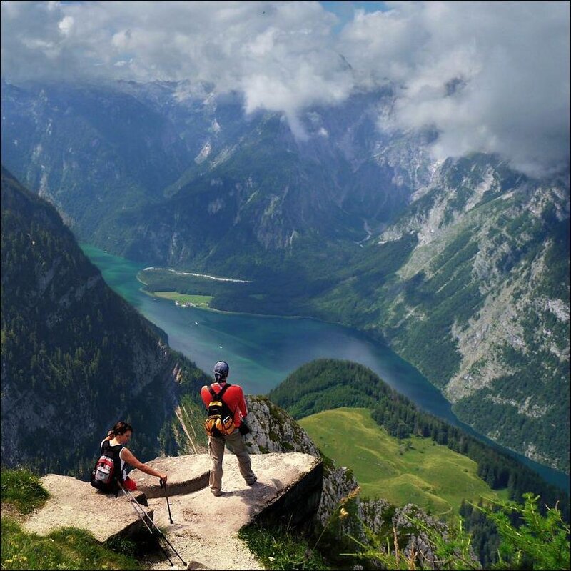 Hikers on Mountain Cliff