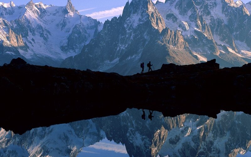 Hikers on Mountain Ridge — Blue