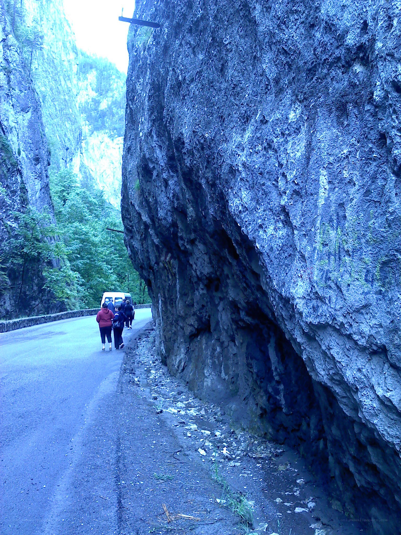 Hikers on mountain road