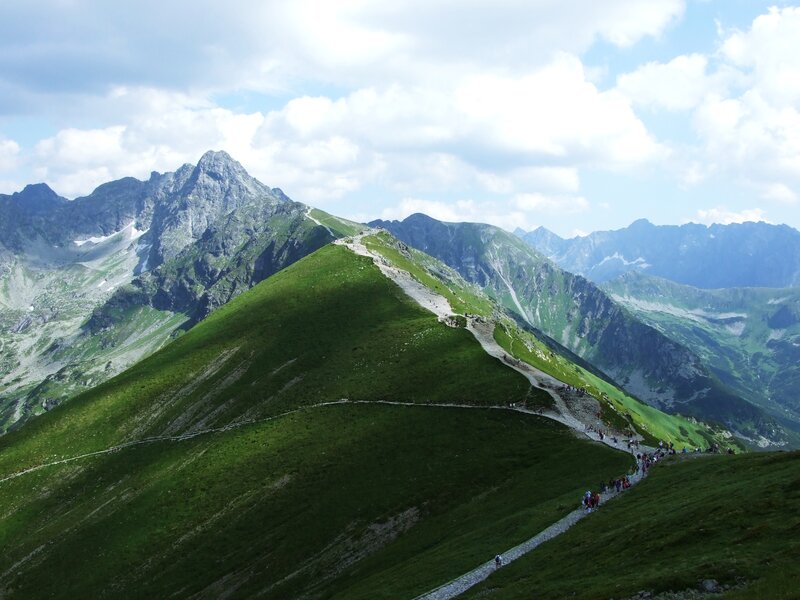 Hikers on Mountain Trail — Green