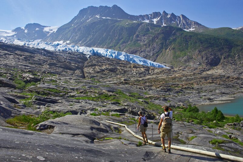 Hikers on Rocky Terrain