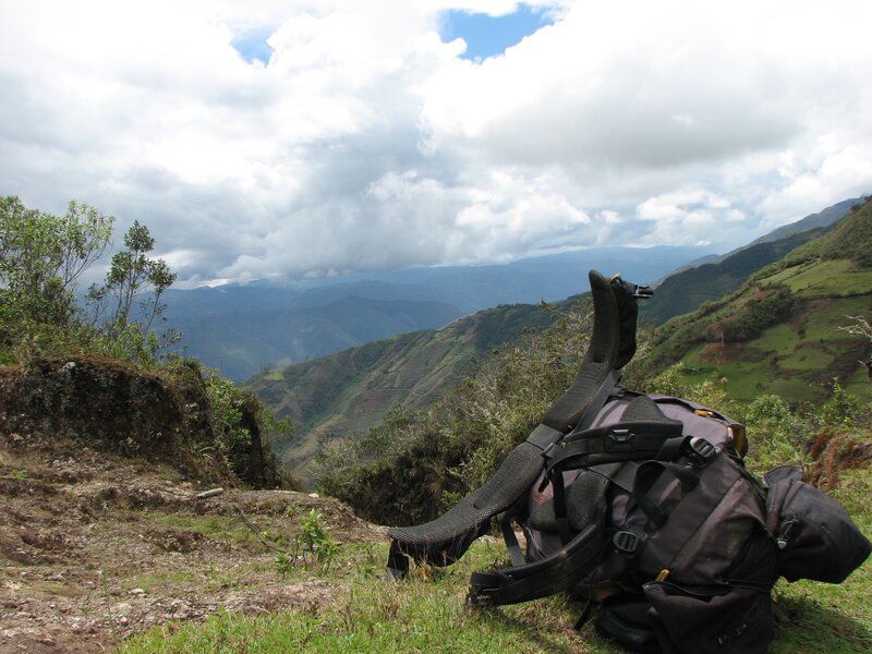 Hiking backpack on mountain trail