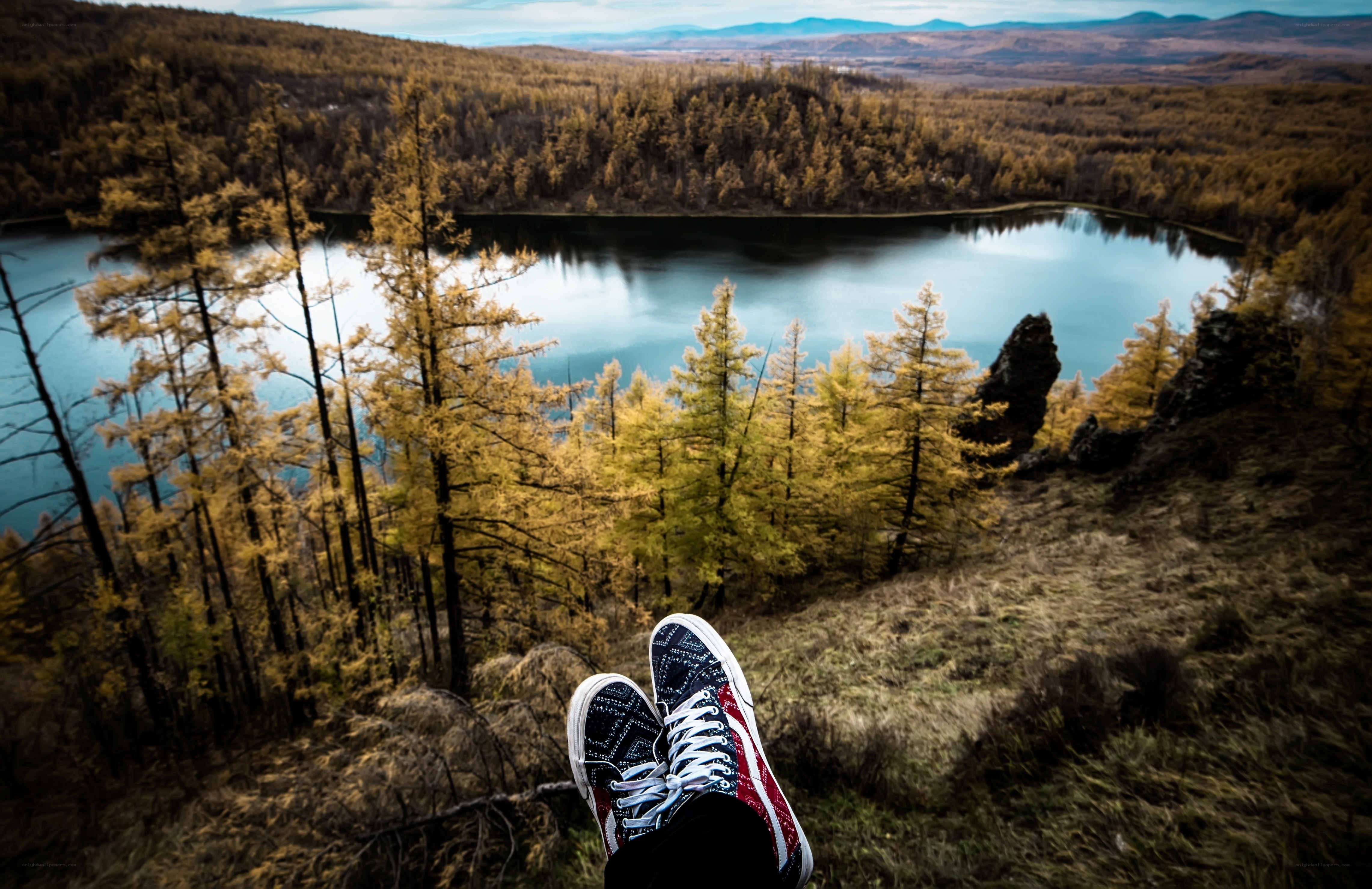 Hiking boots on a mountain overlook
