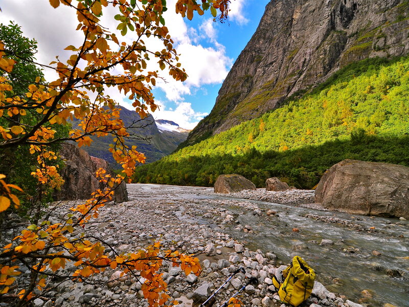 Hiking Gear in Riverbed