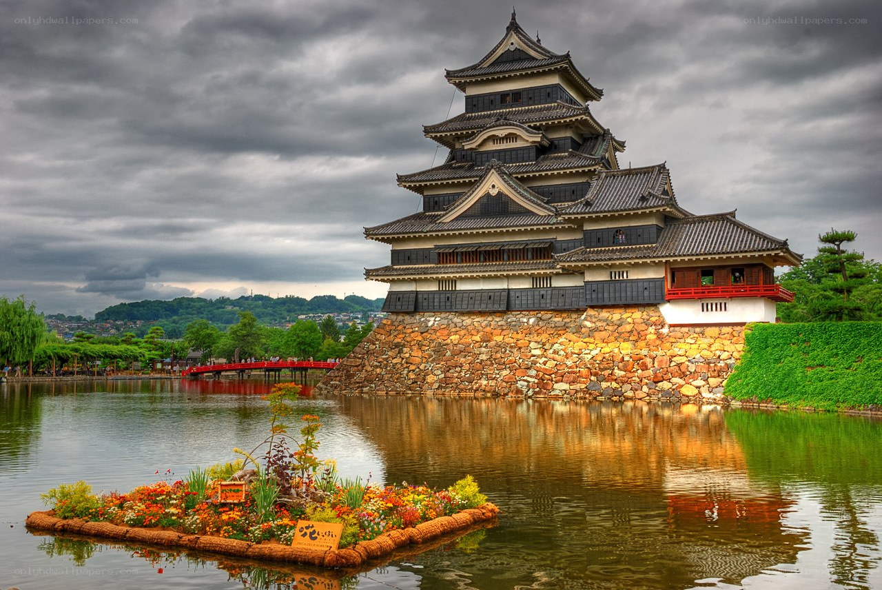 Hikone Castle with flower display