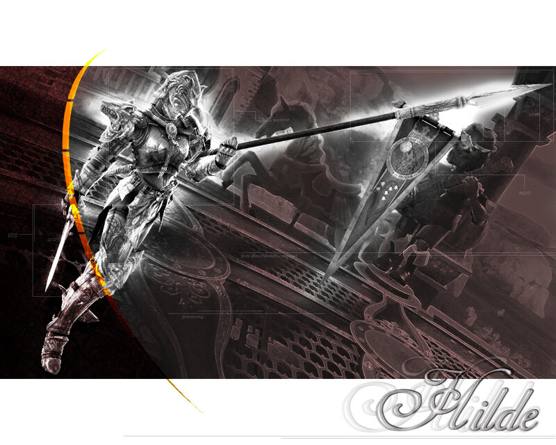 Hilde in armor with spear