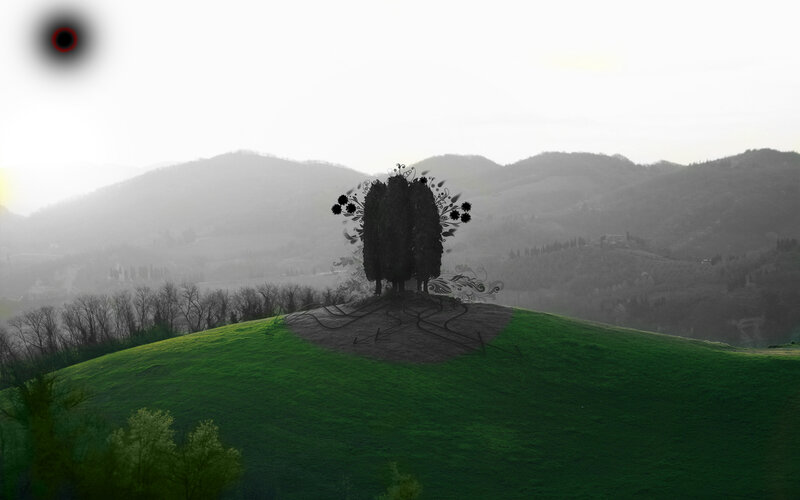 Hill with decorative tree