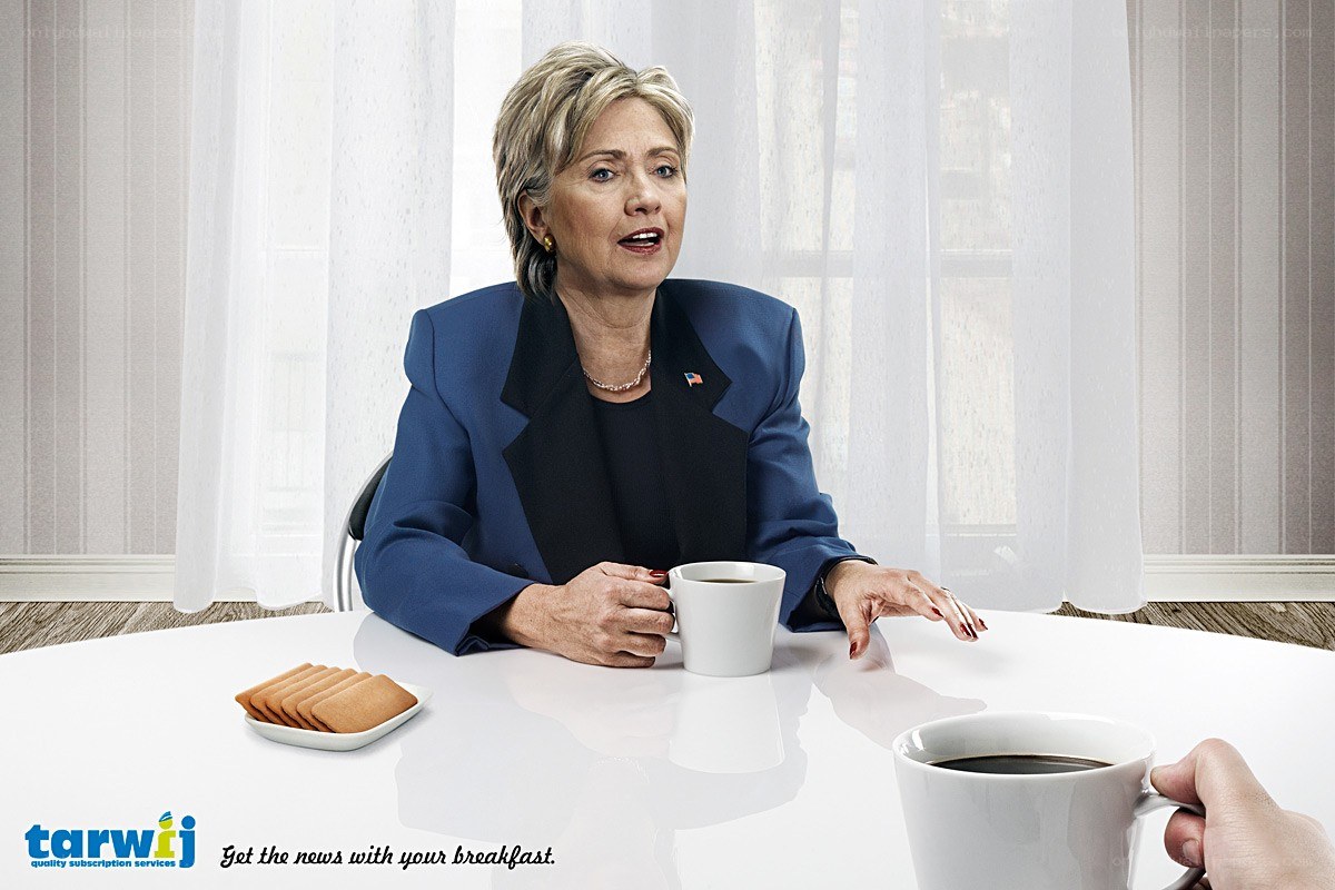 Hillary Clinton at breakfast ad