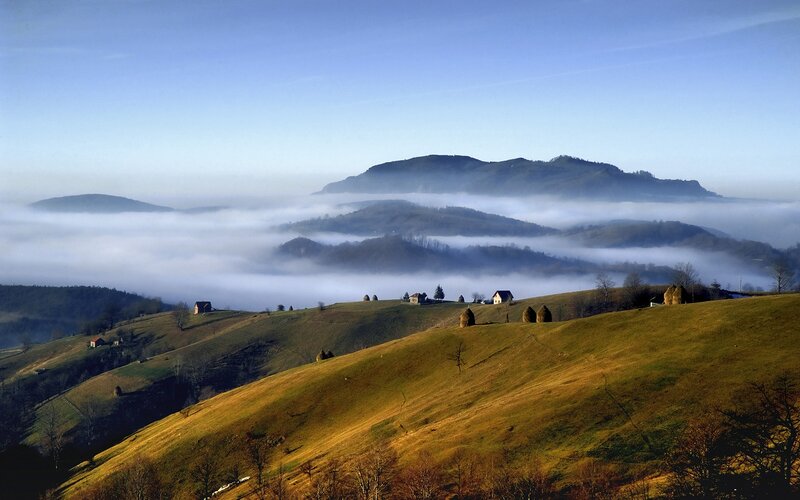 Hills and fog at dawn