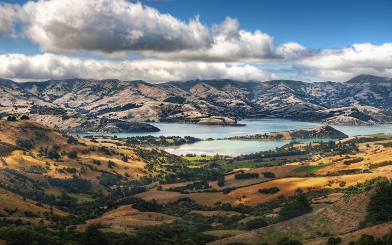Hills and Lake Landscape — Blue, Serene