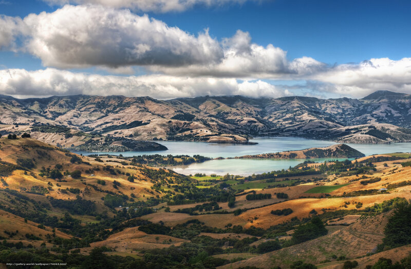 Hills and Lake Landscape — Blue