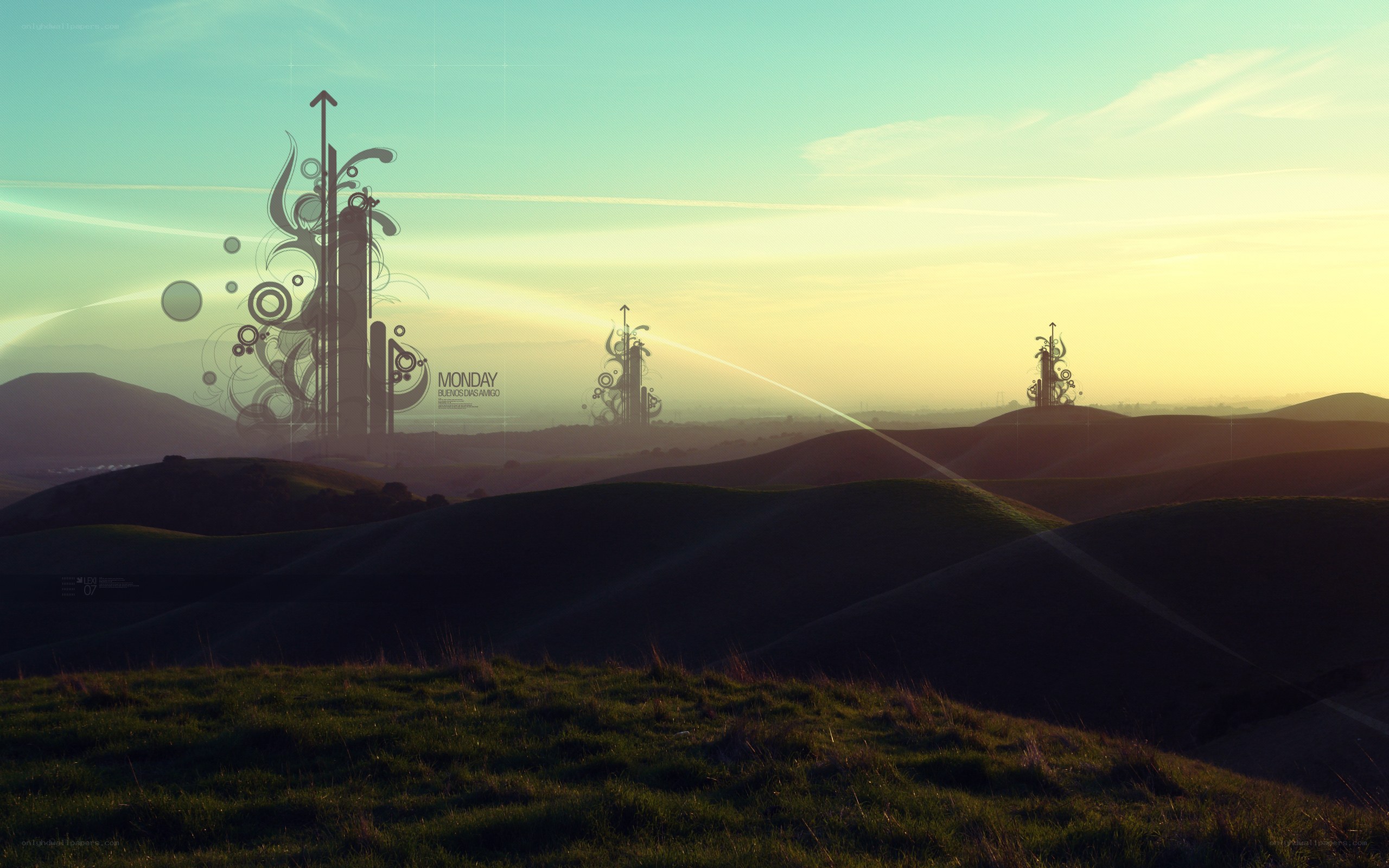 Hills with abstract towers