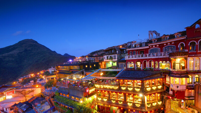 Hillside Buildings at Night