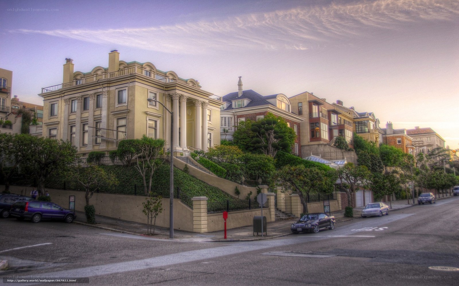 Hillside homes at dusk