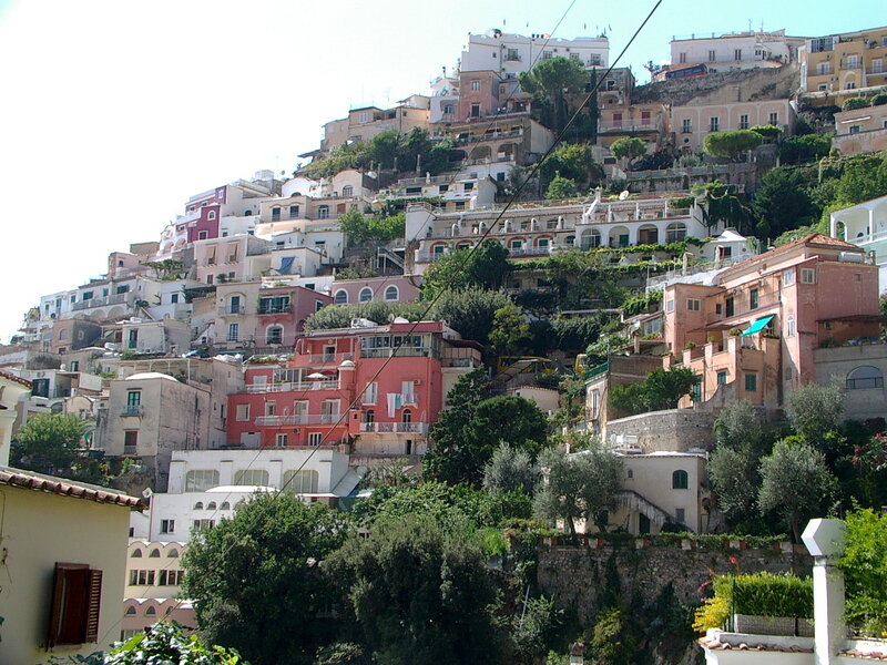 Hillside homes in a coastal town