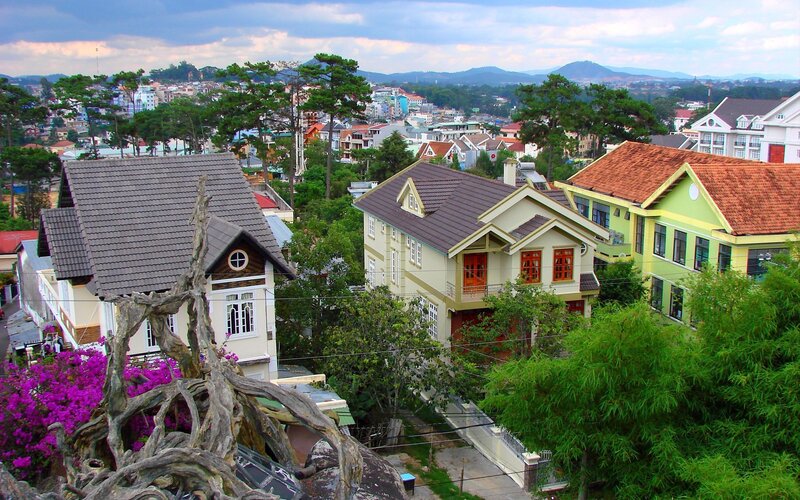 Hillside homes in a Vietnamese town