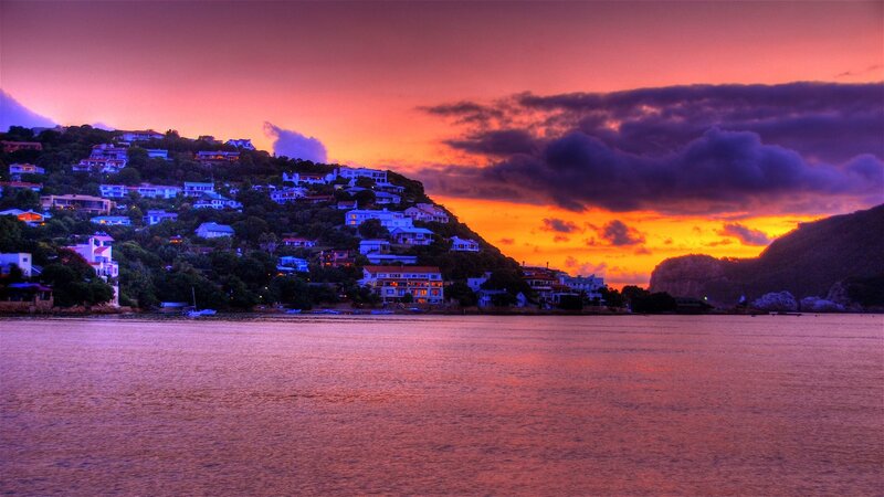 Hillside Houses at Sunset