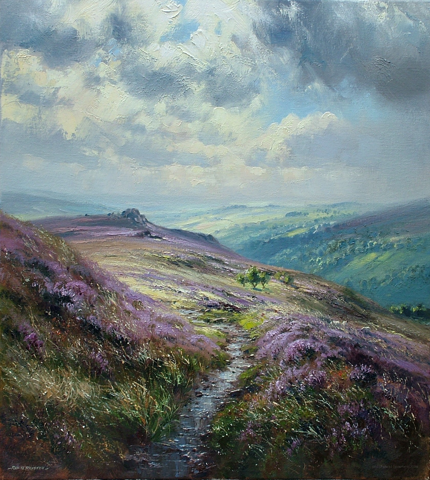 Hillside Path with Purple Flowers