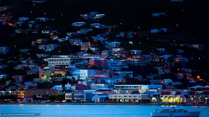 Hillside Town at Night — Blue
