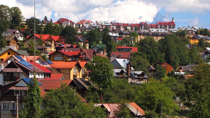 Hillside town with colorful houses