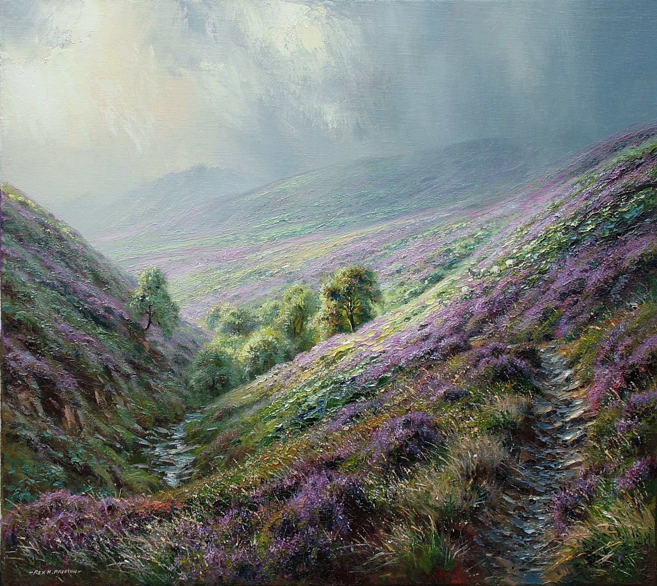 Hillside with Purple Flowers