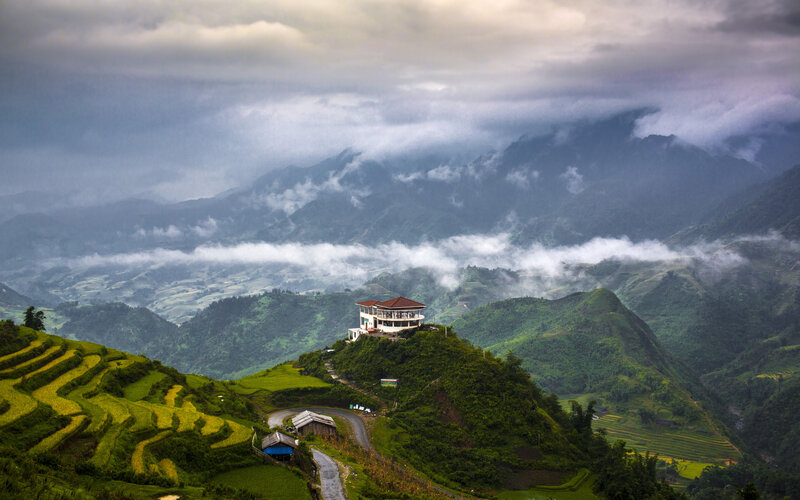 Hilltop Building in Mountains