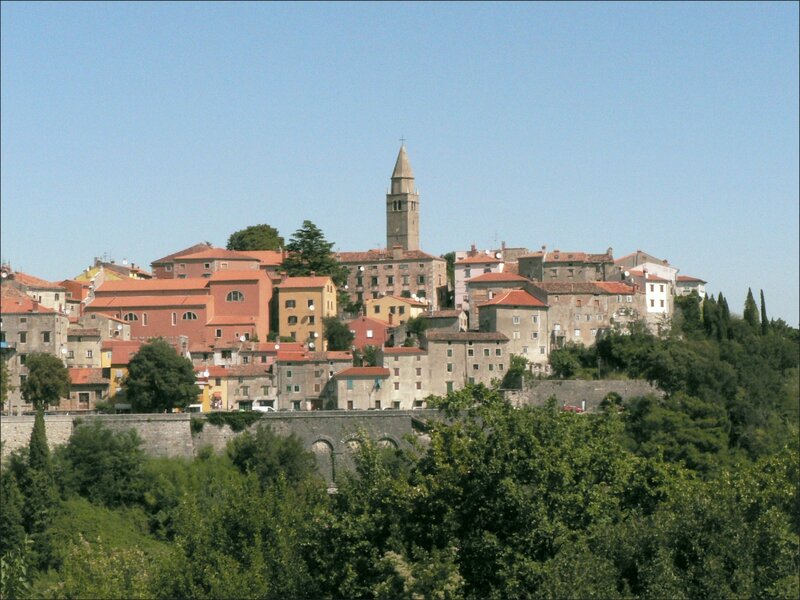 hilltop town with church tower