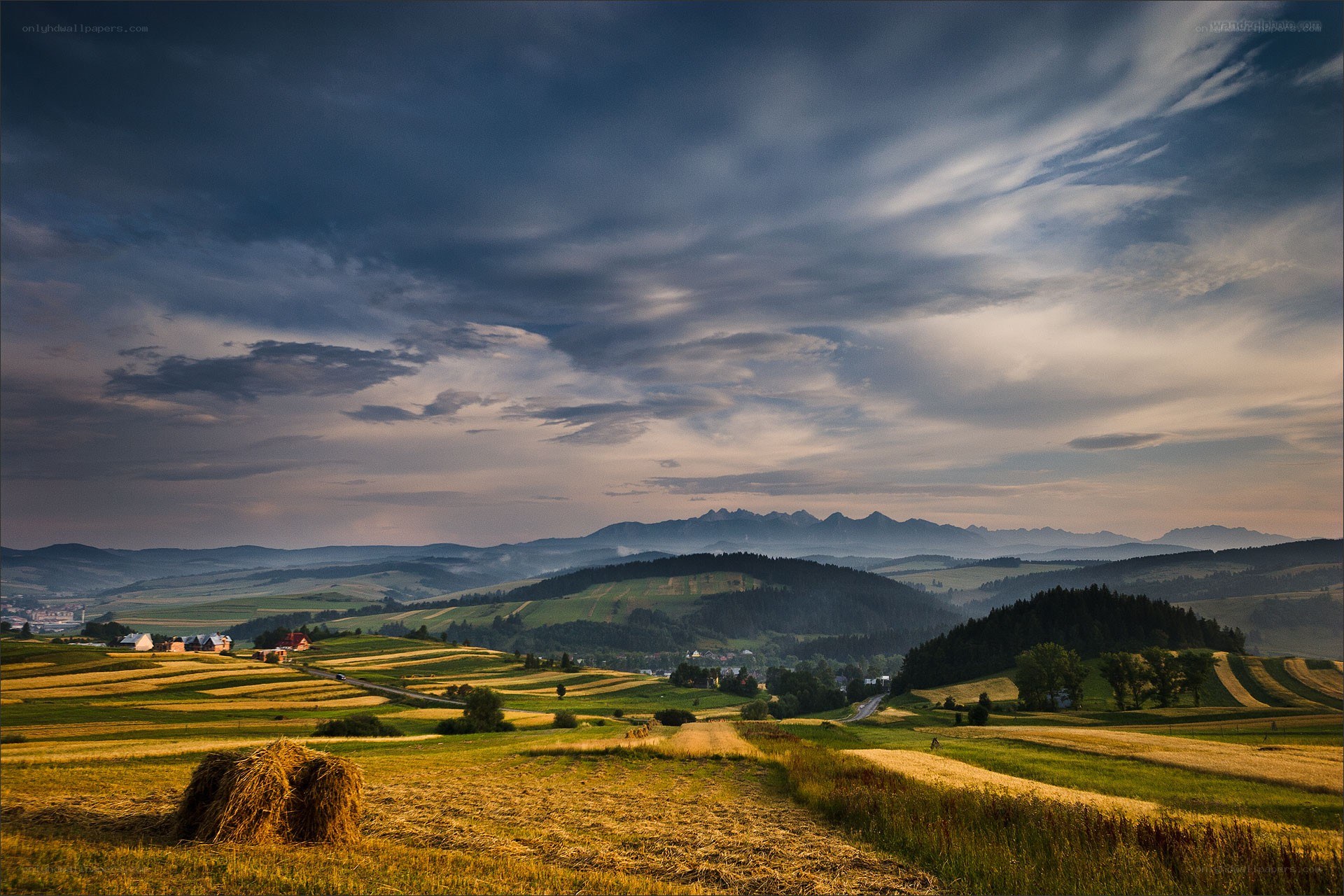 Hilly landscape at dusk