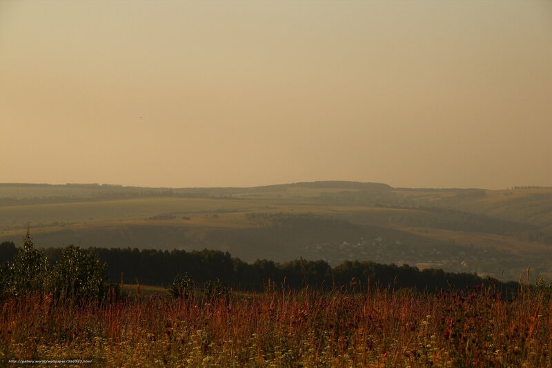 Hilly landscape at sunset