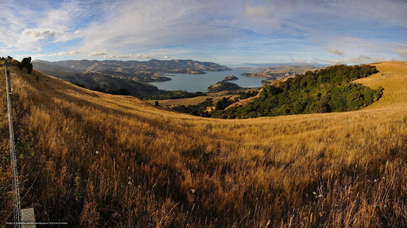 Hilly landscape overlooking a bay