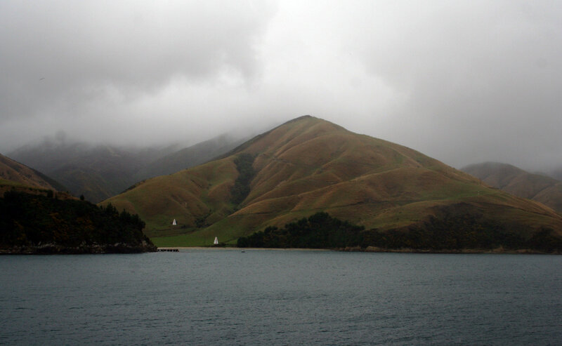 hilly landscape with foggy mountains