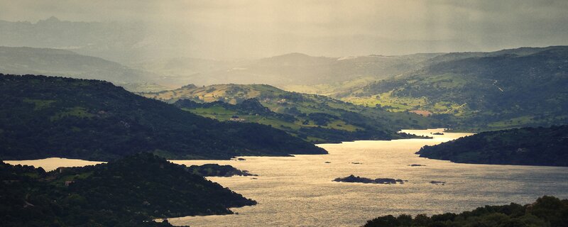 Hilly Landscape with Lake — Green, Serene