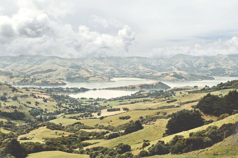 hilly landscape with lake