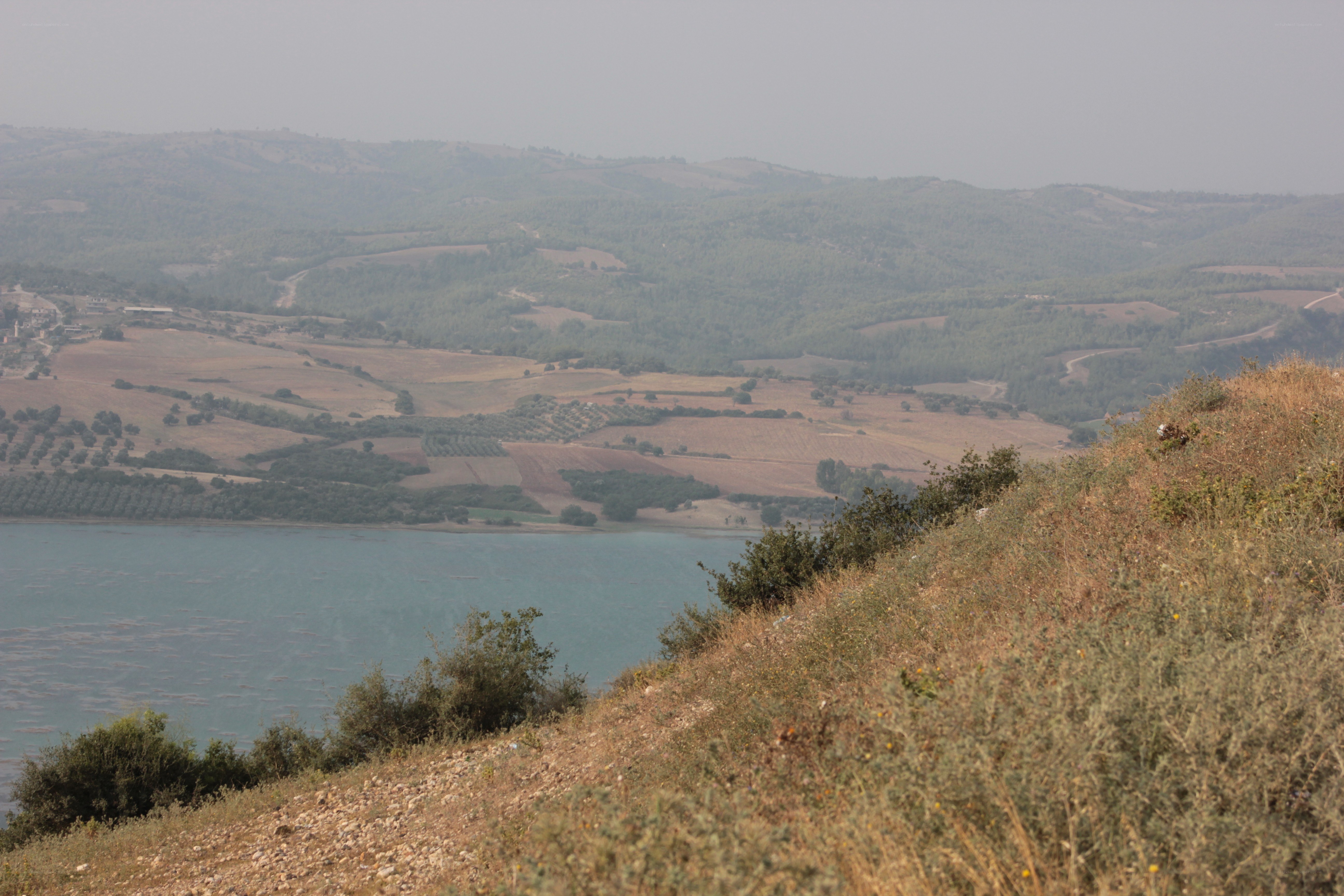 Hilly landscape with lake view