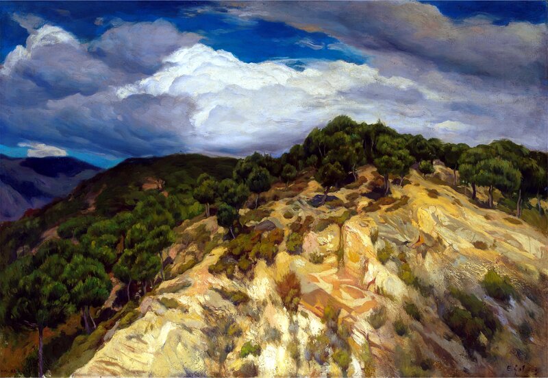 Hilly Landscape with Trees — Blue